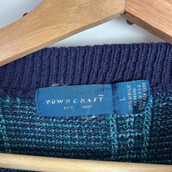 TownCraft Chunky Golf Sweater Women Large Nordic Knit Blue Green Pattern Grandma - Picture 5 of 6